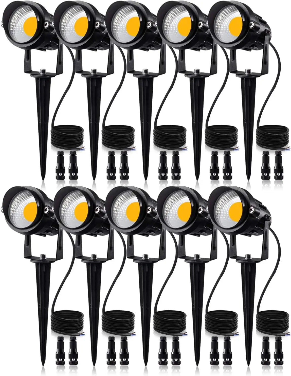 12W Low Voltage LED Landscape Lights with Connectors, Outdoor 12V Warm White Waterproof Garden Pathway Spotlights (10 Pack)