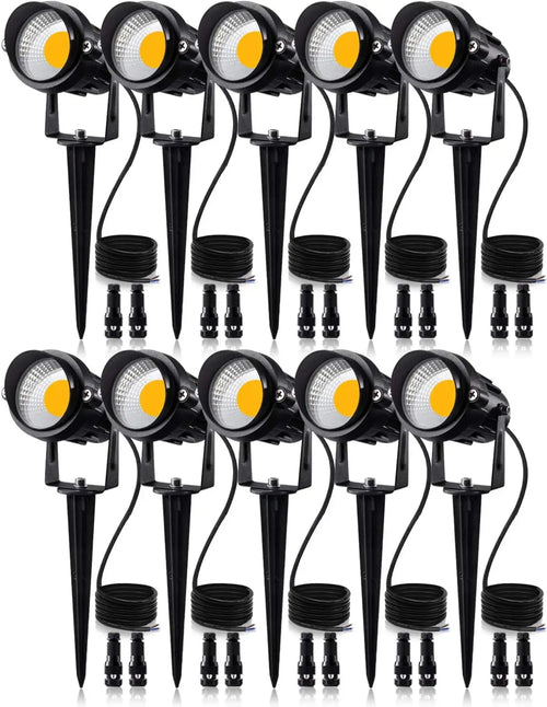 12W Low Voltage LED Landscape Lights with Connectors, Outdoor 12V Warm White Waterproof Garden Pathway Spotlights (10 Pack)