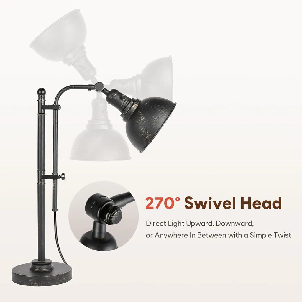 Adjustable Industrial Desk Lamp in Aged Bronze Finish, 25-29 Inch Height, ETL Certified Vintage Task Light