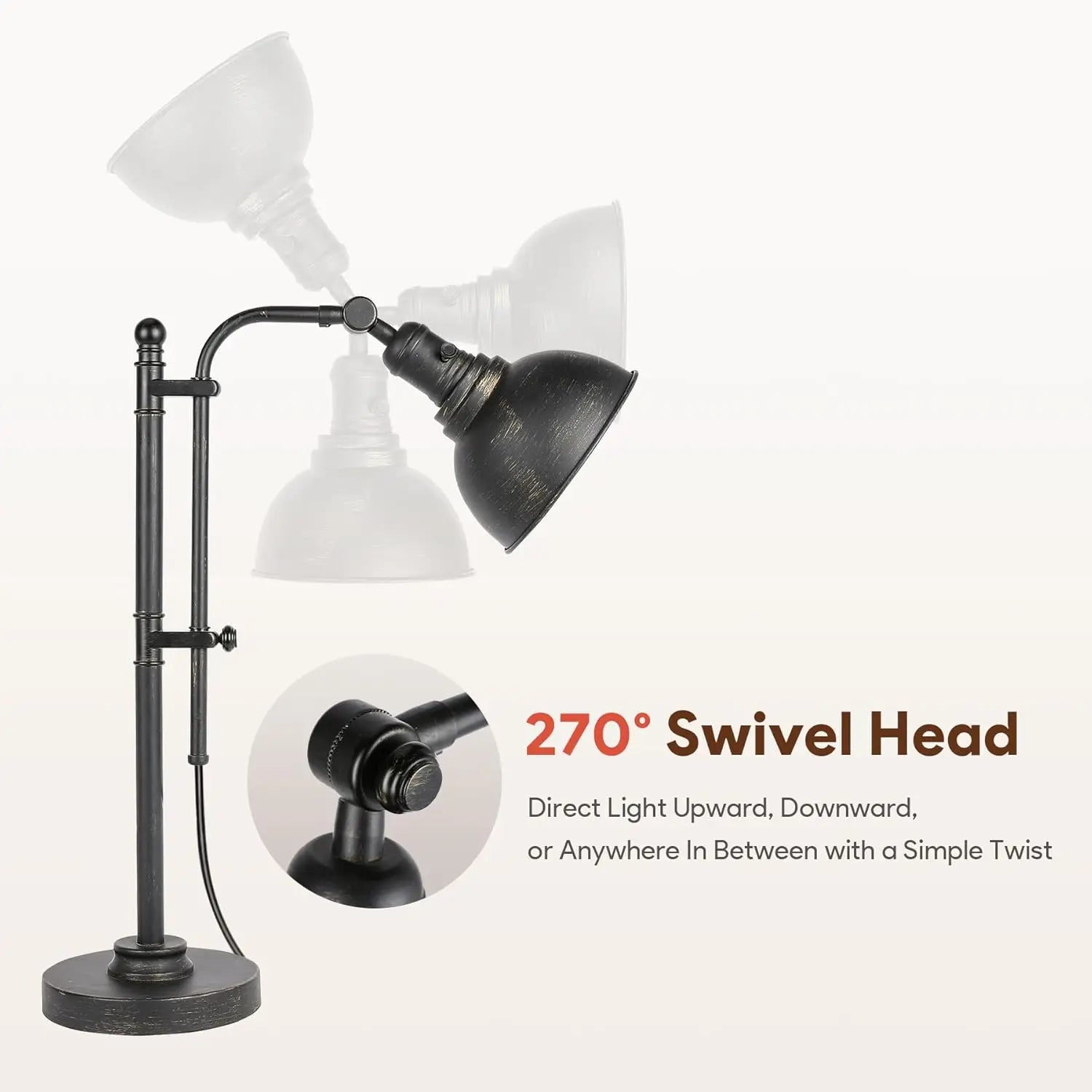 Adjustable Industrial Desk Lamp in Aged Bronze Finish, 25-29 Inch Height, ETL Certified Vintage Task Light