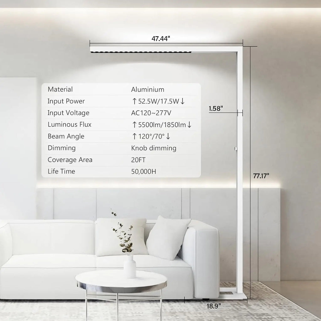 77" Dimmable LED Floor Lamp, 7350LM Eye-Care Standing Light for Office and Living Room - White