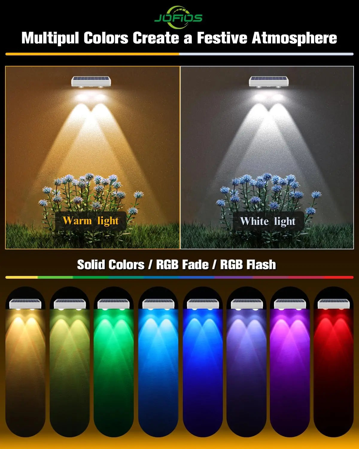 12 Pack Solar Fence Lights, 50 Lumens RGB LED Outdoor Waterproof with Auto On/Off for Patio Backyard Deck