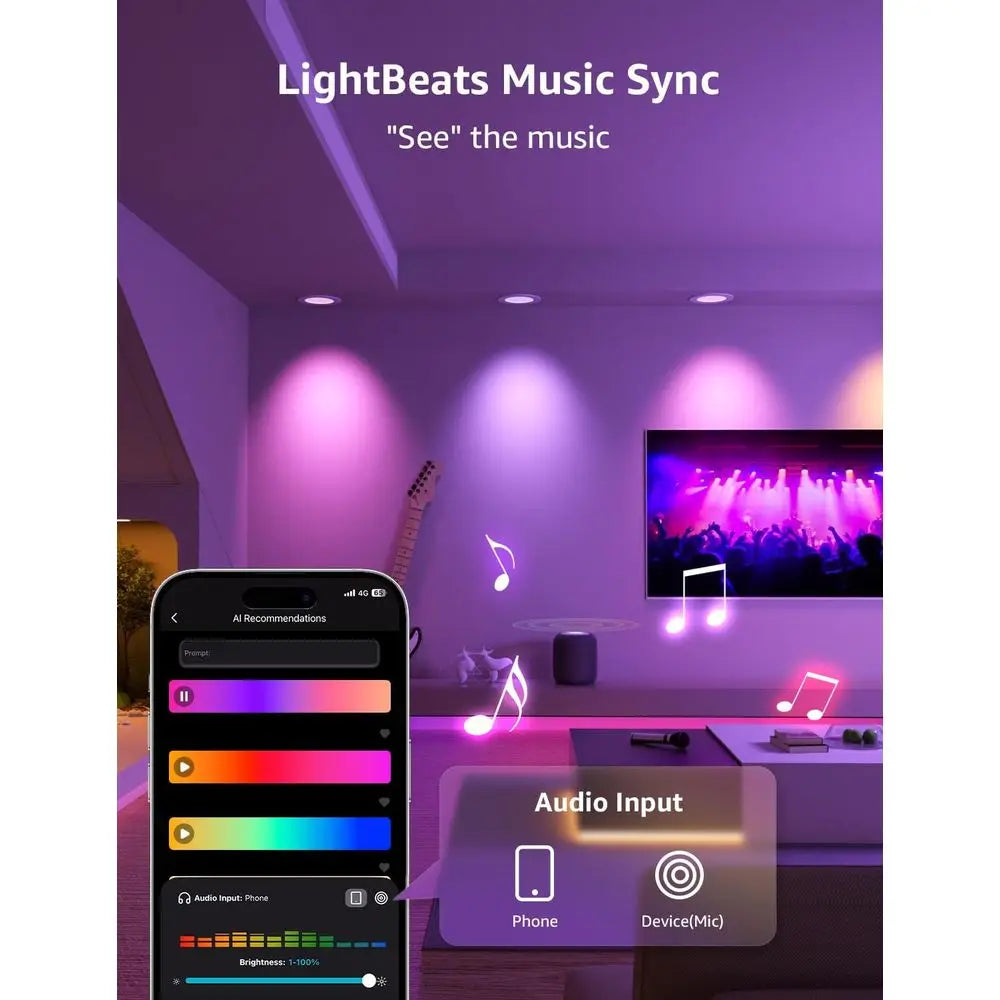 6 inch LED Recessed Light - Personalized AI Lighting Designer, Dimmable Warm Lights Sync with Music, Smart Can Downlights Work w