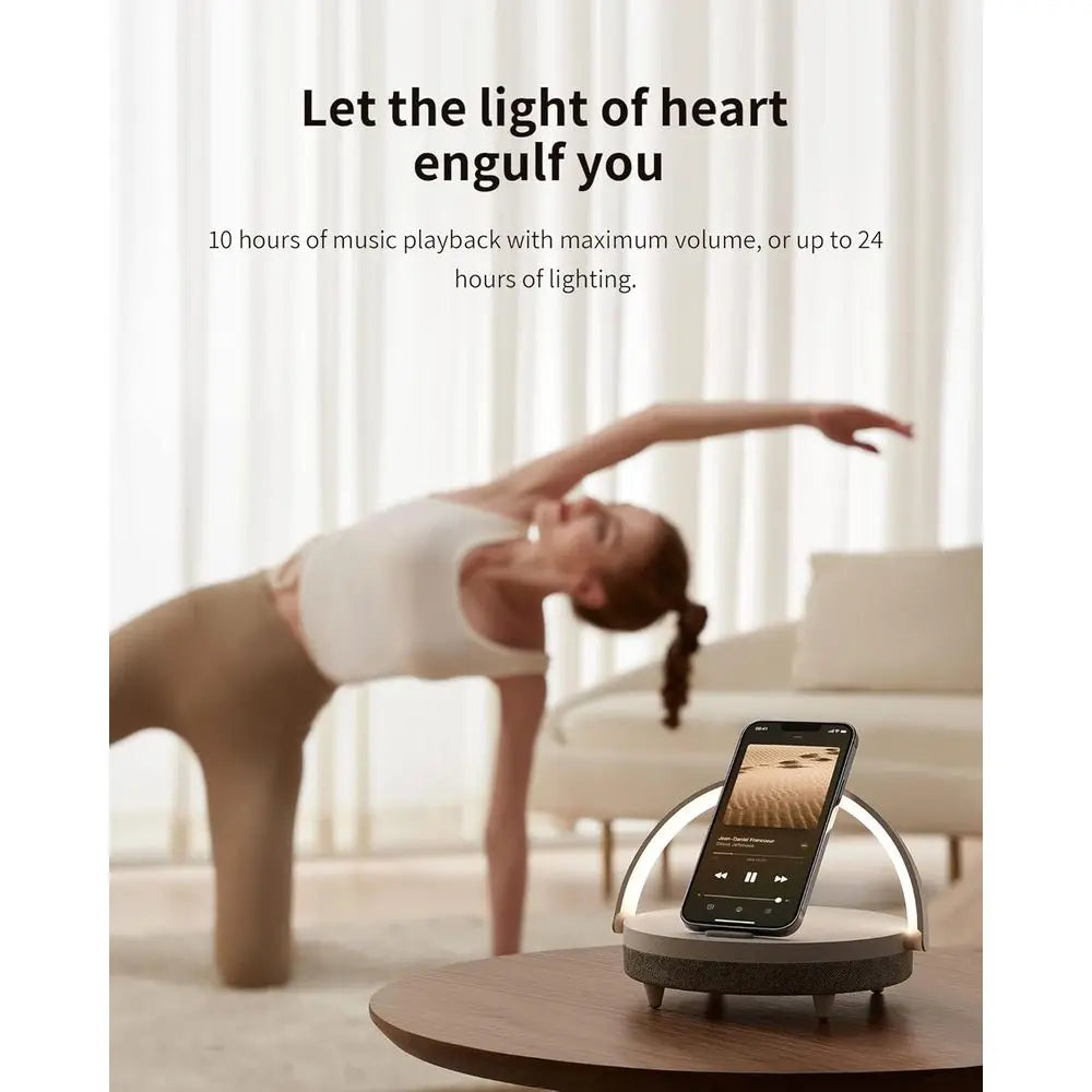4-in-1 Multifunction Bluetooth Speaker: Bedside Lamp, Wireless Charging, Dimmable Night Light, Phone Holder - Perfect for Birthd