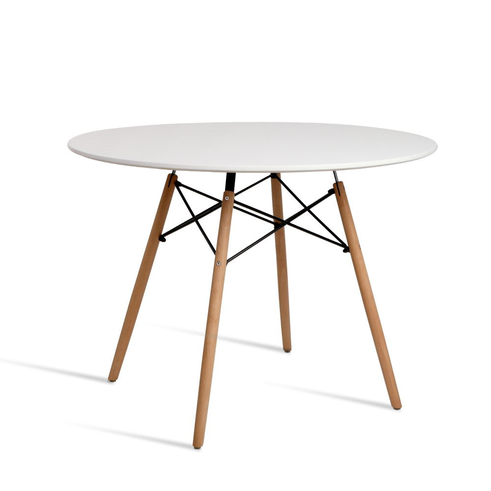 NNEDSZ Dining Table 4 Seater Round Replica DSW Eiffel Kitchen Timber White