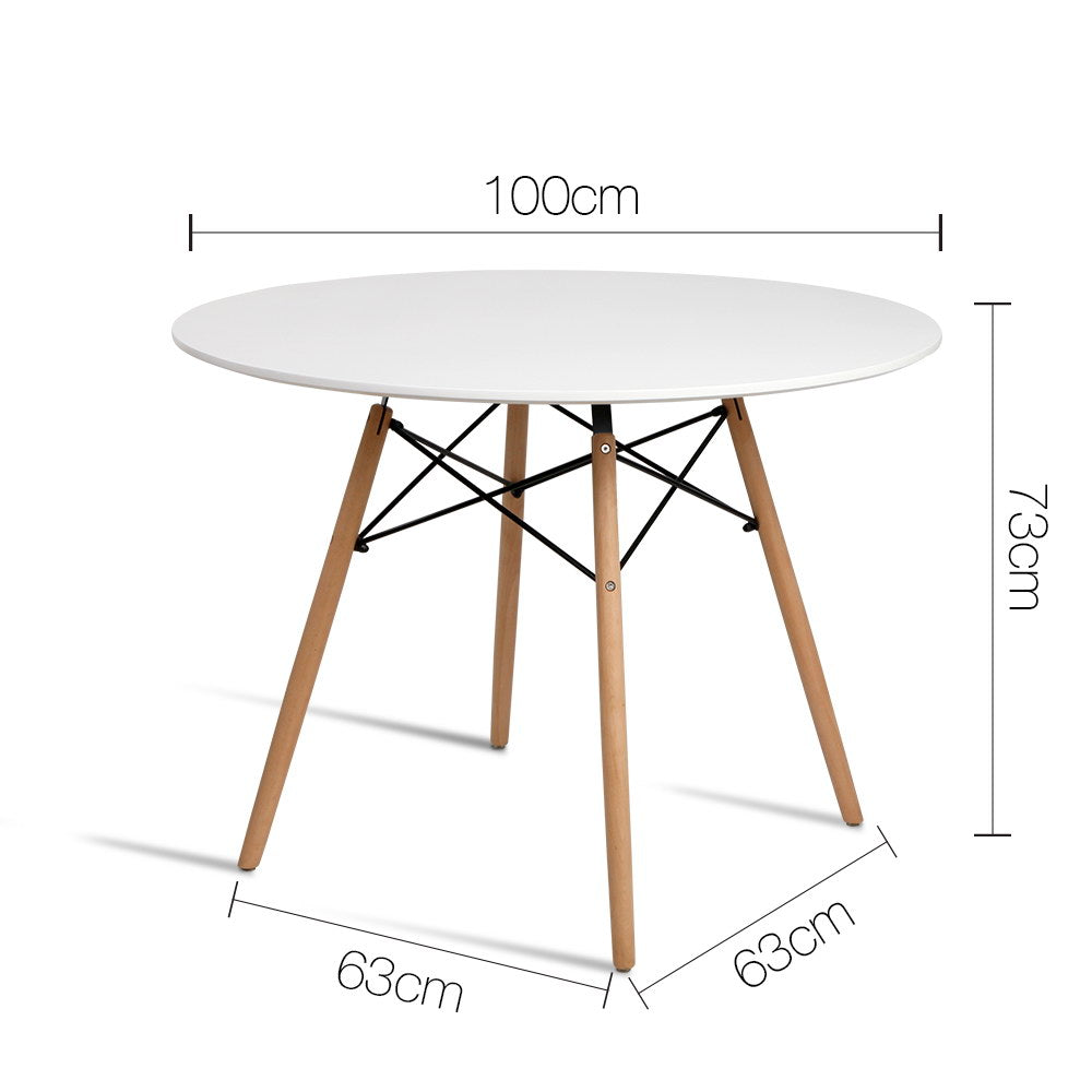 NNEDSZ Dining Table 4 Seater Round Replica DSW Eiffel Kitchen Timber White