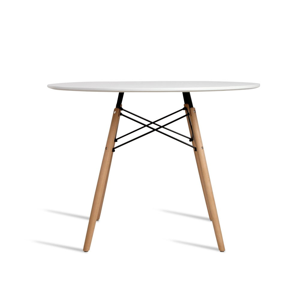 NNEDSZ Dining Table 4 Seater Round Replica DSW Eiffel Kitchen Timber White