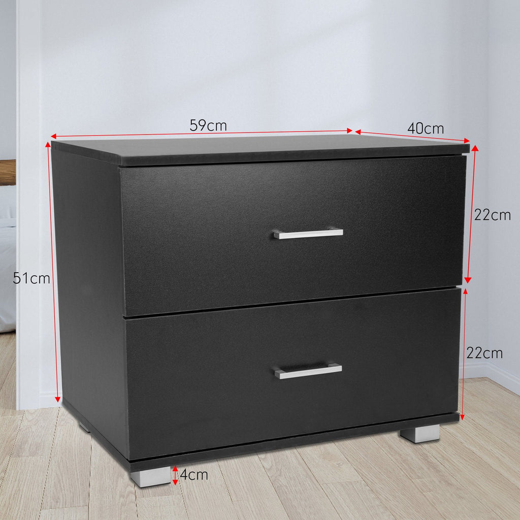 NNEDSZ Sarantino Bedside Table Cabinet Storage Chest 2 Drawers Lamp Side Nightstand - Black