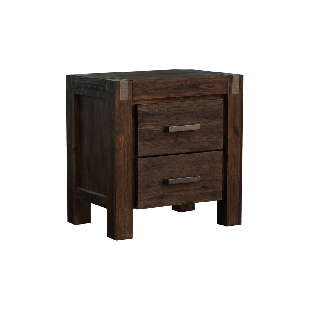 NNEDSZ Bedside Table 2 drawers Night Stand Solid Wood Acacia Storage in Chocolate Colour