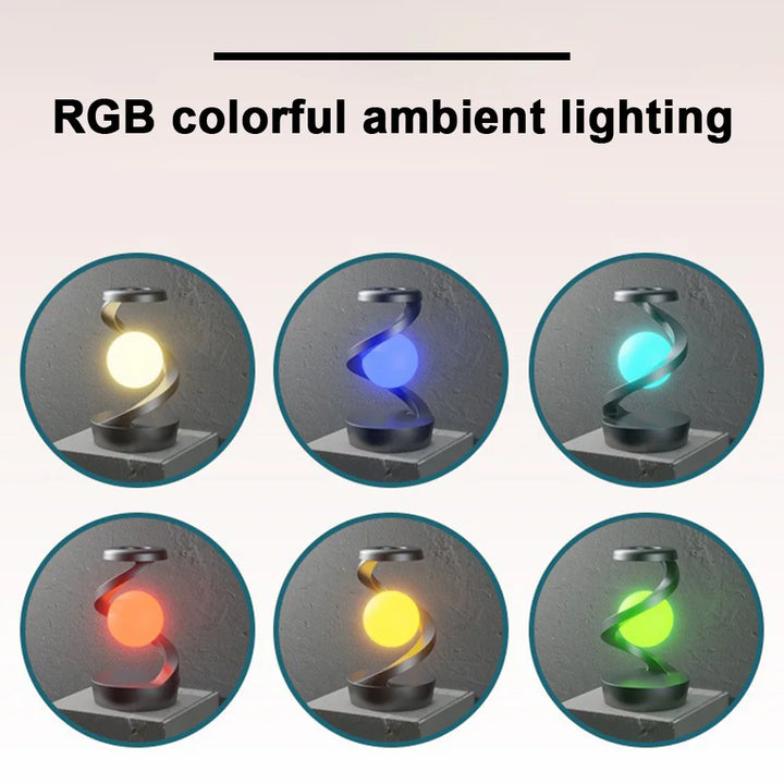 NNEDSZ Black 360° Rotating Floating Night Light – Wireless Charging Table Lamp | 7-Color RGB Atmosphere Light | USB Rechargeable for Bedroom, Bedside, Desk, Camping, and Party Décor