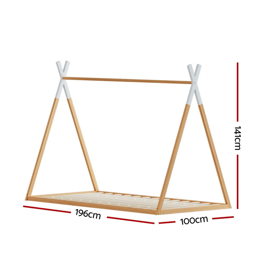 NNEDSZ Artiss Bed Frame Wooden Kids House Single Frame Oak ENID