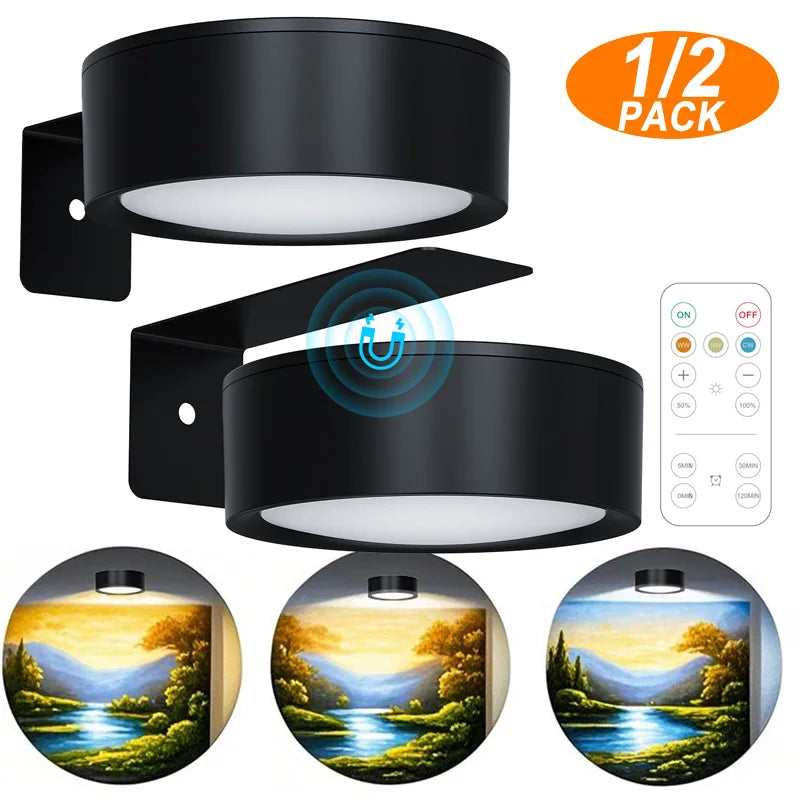 1pc Office Desk Lamp LED Magnetic Puck Light Dimmable Color Changing Battery Powered Remote Control Task Lighting for Workspace