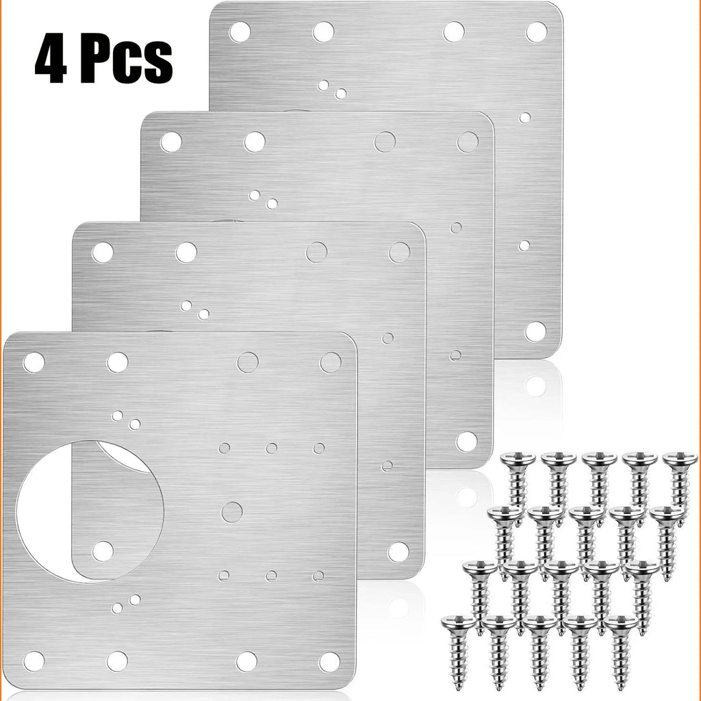 4/10 Cabinet Hinge Repair Plate Kit Kitchen Cabinet Door Hinge Installation Plate with Hole Flat Fixing Bracket Household Tools