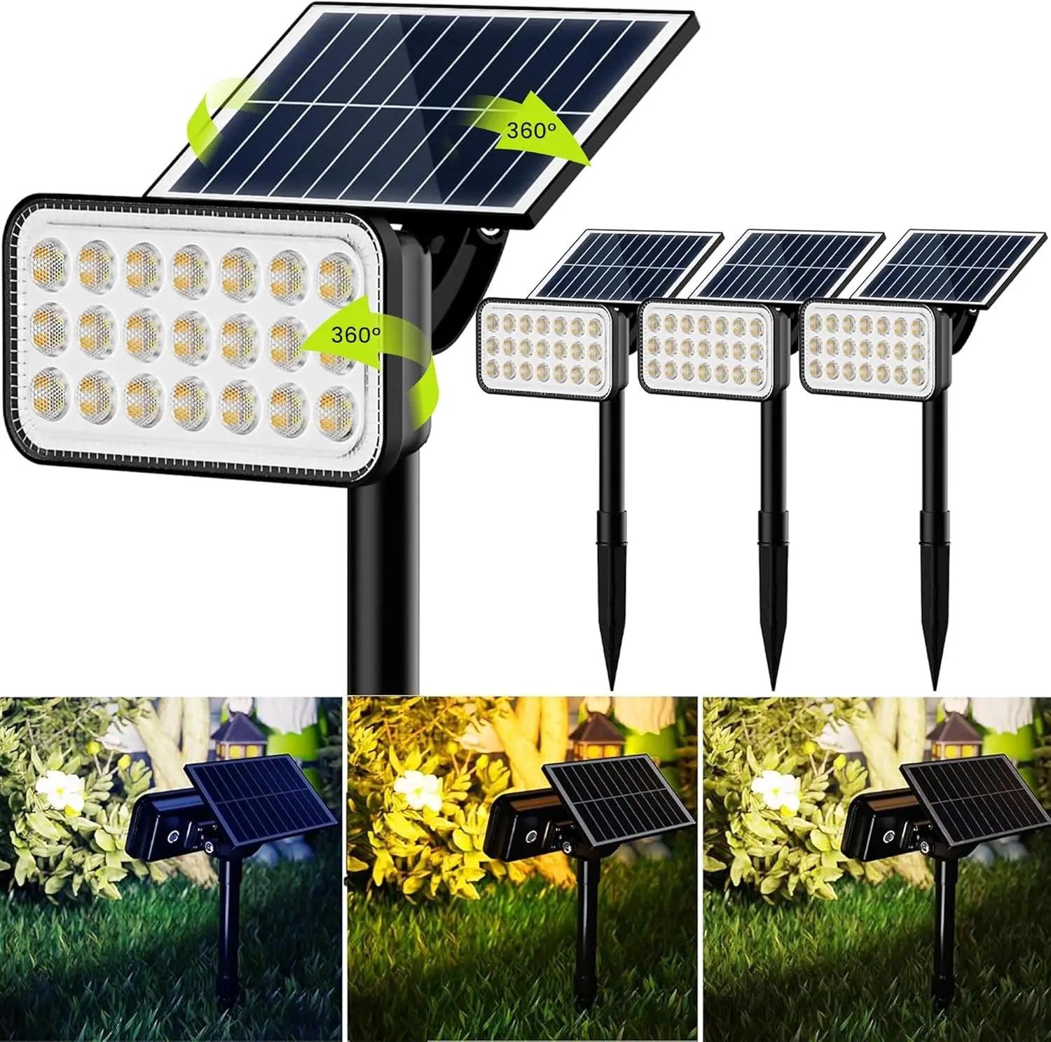 84-LED Solar Spotlights with 5 Modes, 360° Adjustable, IP65 Waterproof for Yard and Garden, 4 Pack