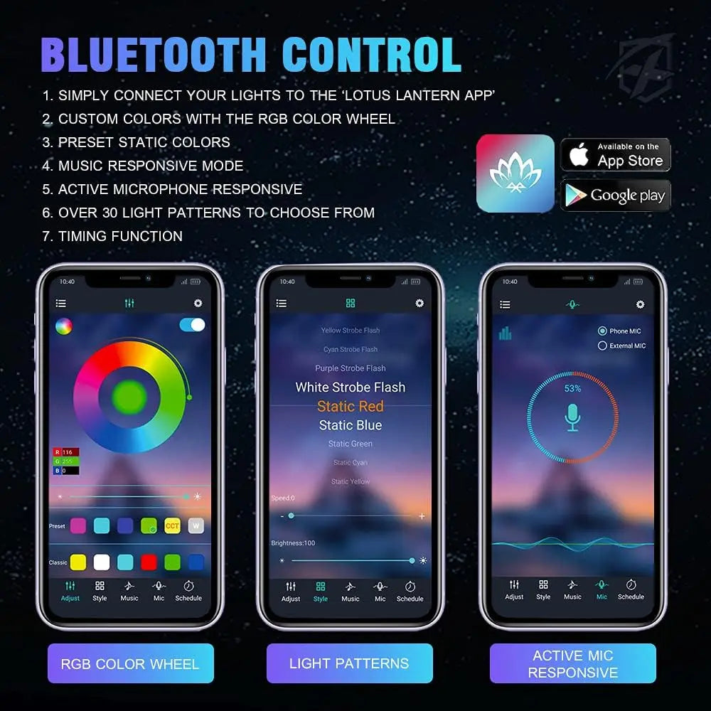 10-Pod RGB LED Rock Lights Kit with Bluetooth, Wireless Remote for Off-Road Vehicles