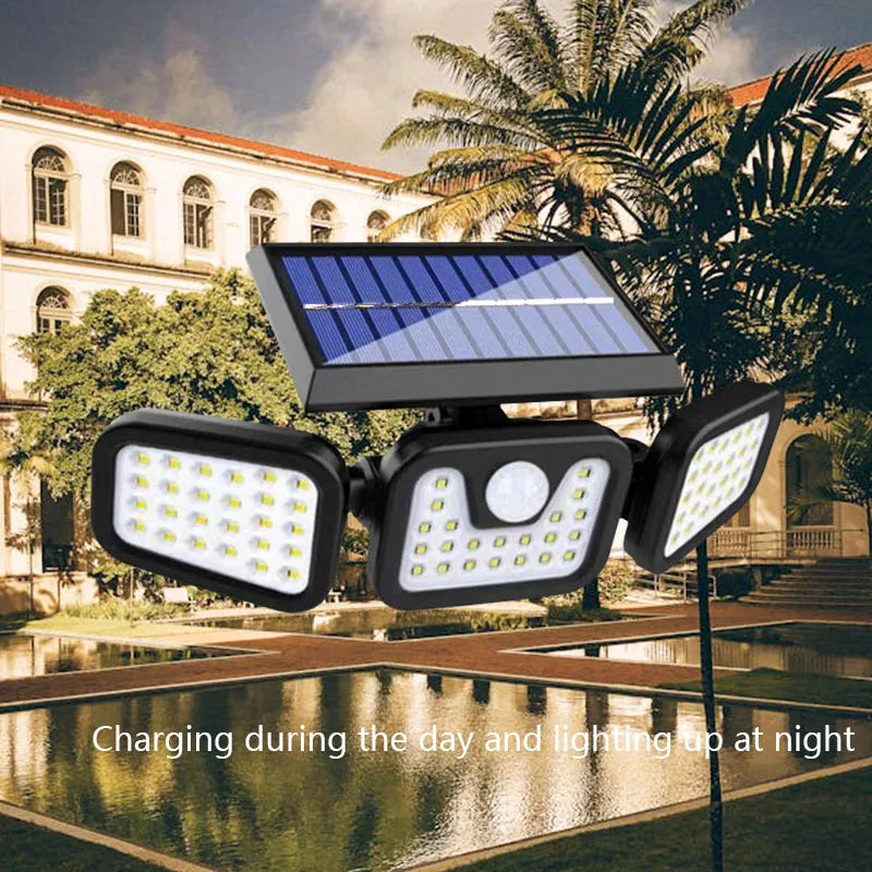 Solar Wall Lamp Garden Lamp Human Body Sensing Streetlight Rotatable Three Lights Street Lamp Energy Conservation Waterproof