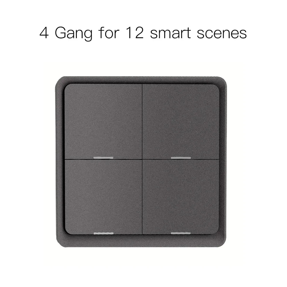 MOES 4 Gang Tuya ZigBee Wireless Scene Switch - 12 Customizable Automation Scenarios, Battery-Powered Push Button Controller for