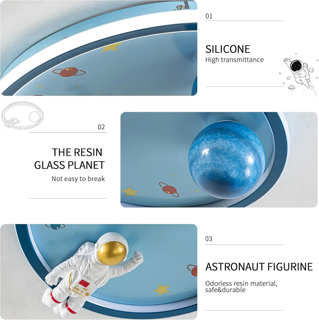 Dimmable Astronaut Ceiling Light with Remote, 20" LED Kids Bedroom Fixture for Kitchen Nursery