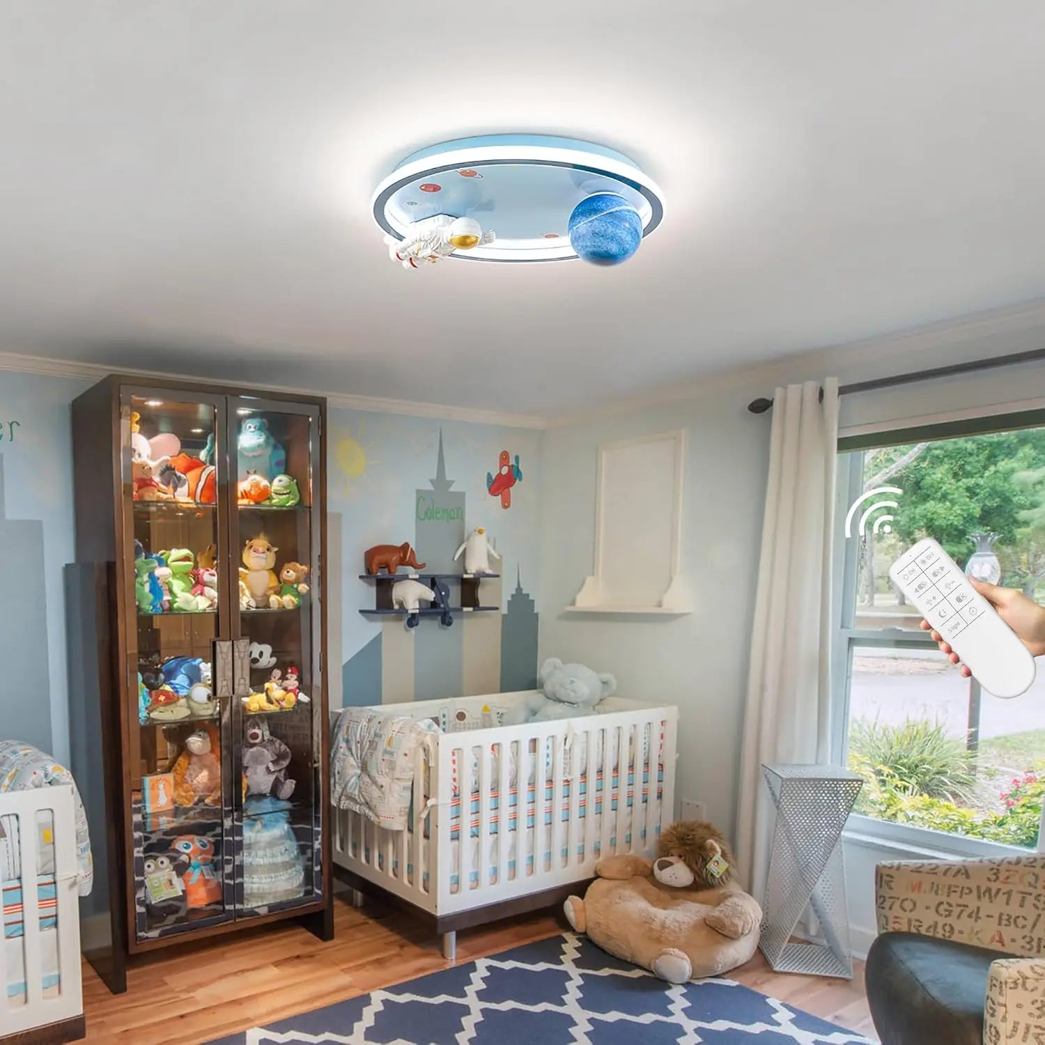 Dimmable Astronaut Ceiling Light with Remote, 20" LED Kids Bedroom Fixture for Kitchen Nursery
