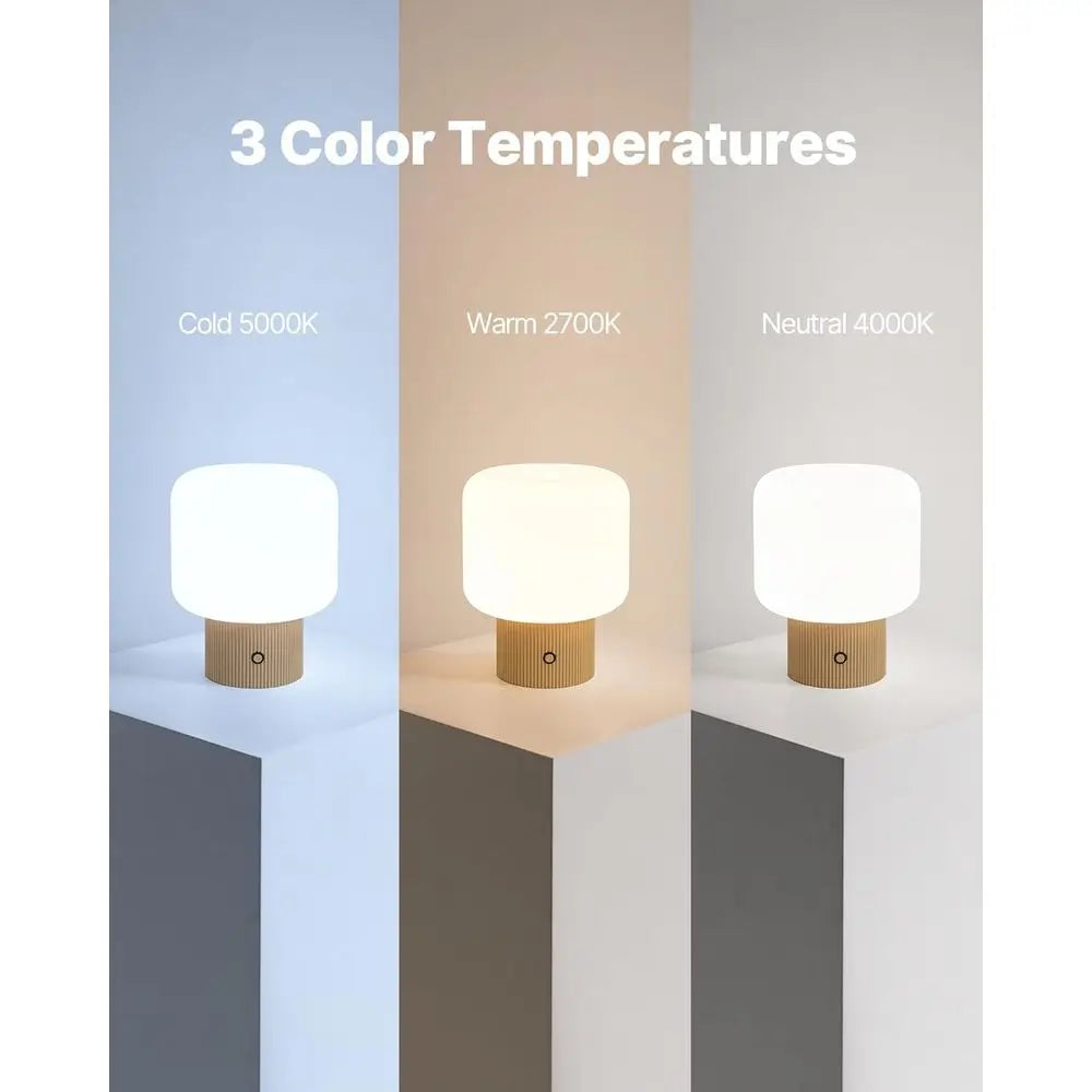 MAGCHARM HMushroom Lamp, 5W Cute CordlRechargeable Table Lamp with Glass Shade, 3 Color Temps LED Dimmable Ambient Lighting, Sma