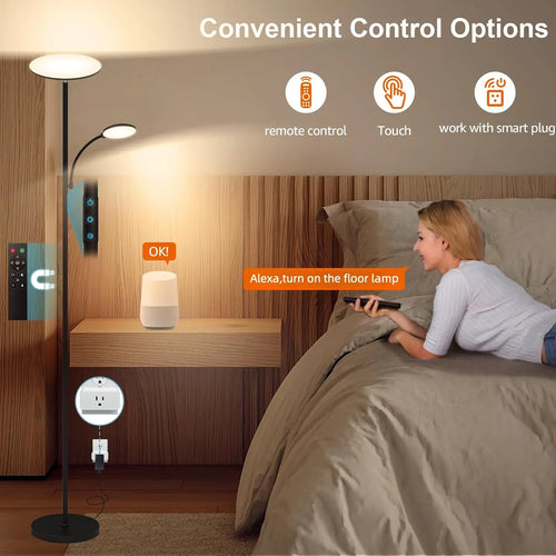 2025 Upgraded 42W 4500LM LED Floor Lamp with Rotatable Reading Light, Touch Remote Control & Memory Function