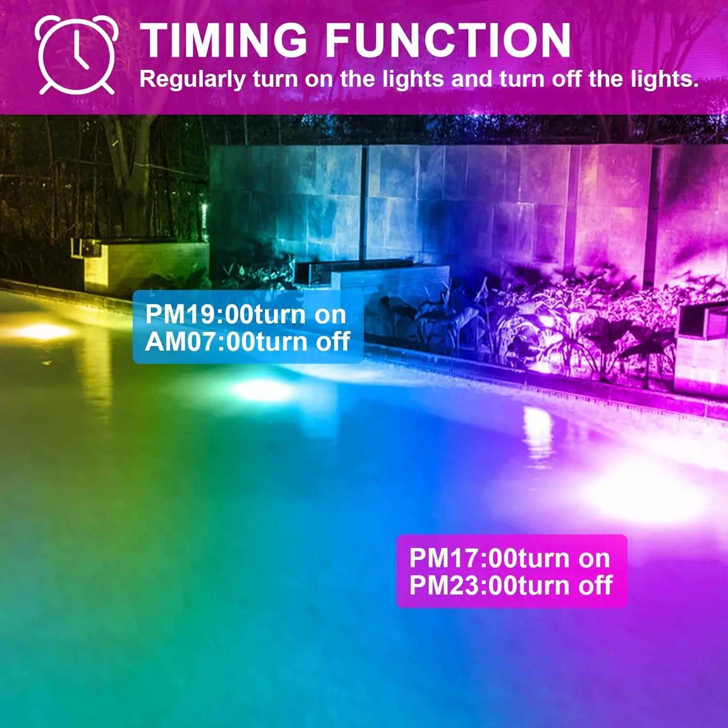 500W Equivalent RGB LED Flood Light, 24H Timer, 120 Colors, IP66 Waterproof Indoor Outdoor Lighting