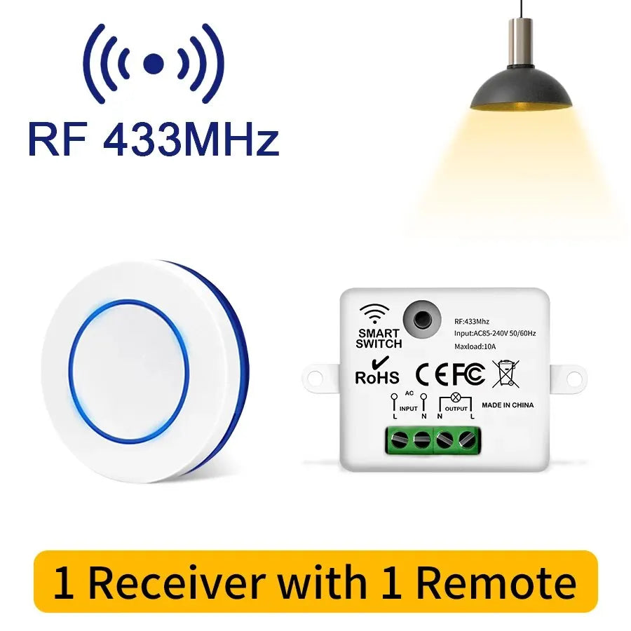 RF 433MHz Wireless Light Switch Mini Round Button Wall Panel Switch Remote Control 220V 110V 10A Relay Controller For LED Lamp