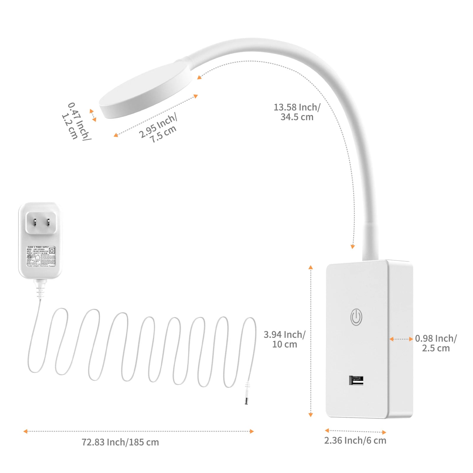 Touch Dimmable LED Bedside Wall Mounted Reading Lamp for Bedroom Nightstand, 4 Brightness Levels, 120° Wide Angle Lighting