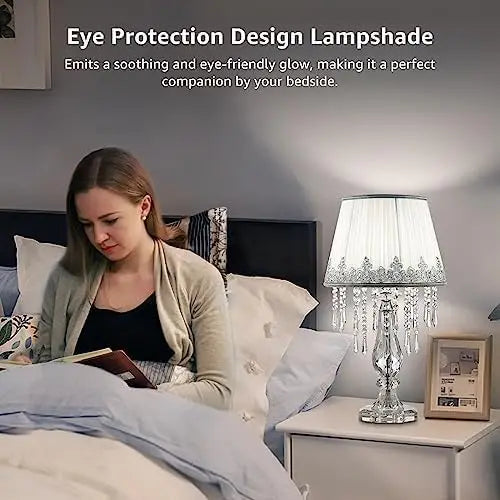 Modern Crystal Table Lamp Set of 2 with Dimmable Light for Bedroom Living Room Elegant Design