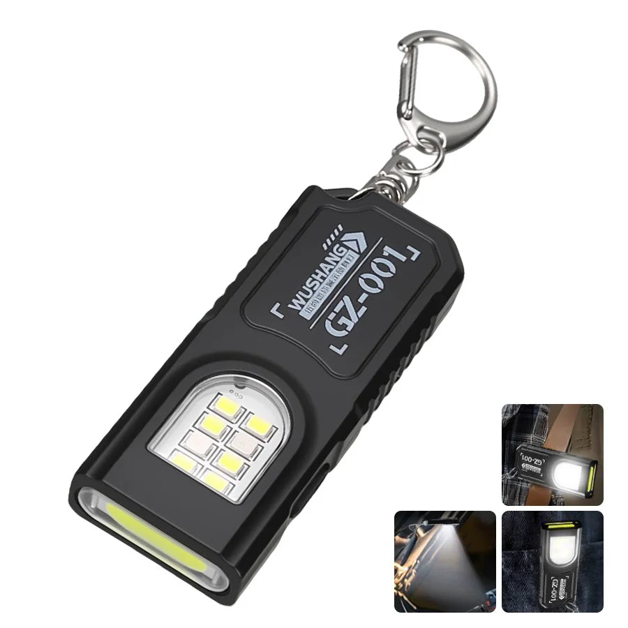 Multifunctional Keychain Flashlight USB Rechargeable Mini Flashlight With COB Work Light Keyring Camping Walking Pocket Lamp