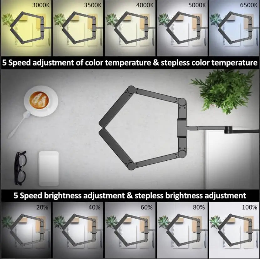 Adjustable 41.5" LED Desk Lamp with Clamp, 24W Bright Light for Home Office and Crafting