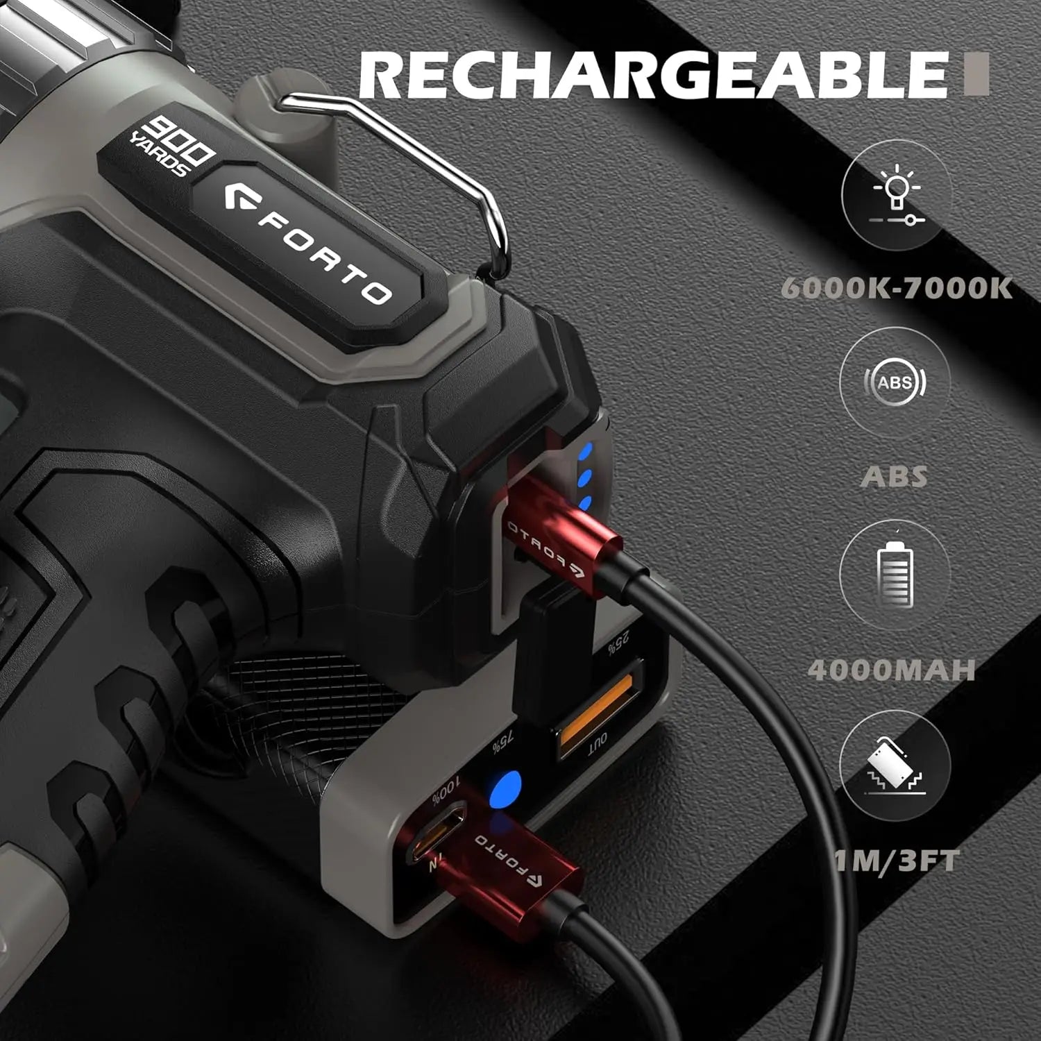 Compact Rechargeable Spotlight with Adjustable Focus, 823m Range, 3 Modes for Outdoor Boating Hunting Camping Hiking