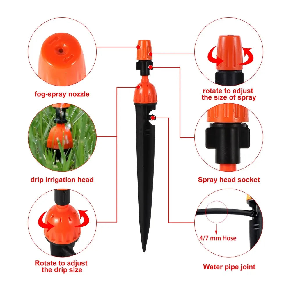 5-20Pcs 2-IN-1 Drip Misting Sprinkler Adjustable Atomized 1/4" Barb Nozzle Garden Greenhouse Flowerbed Bonsai Lawn Water Irrigat