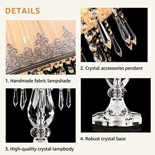 Modern Crystal Table Lamp Set of 2 with Dimmable Light for Bedroom Living Room Elegant Design