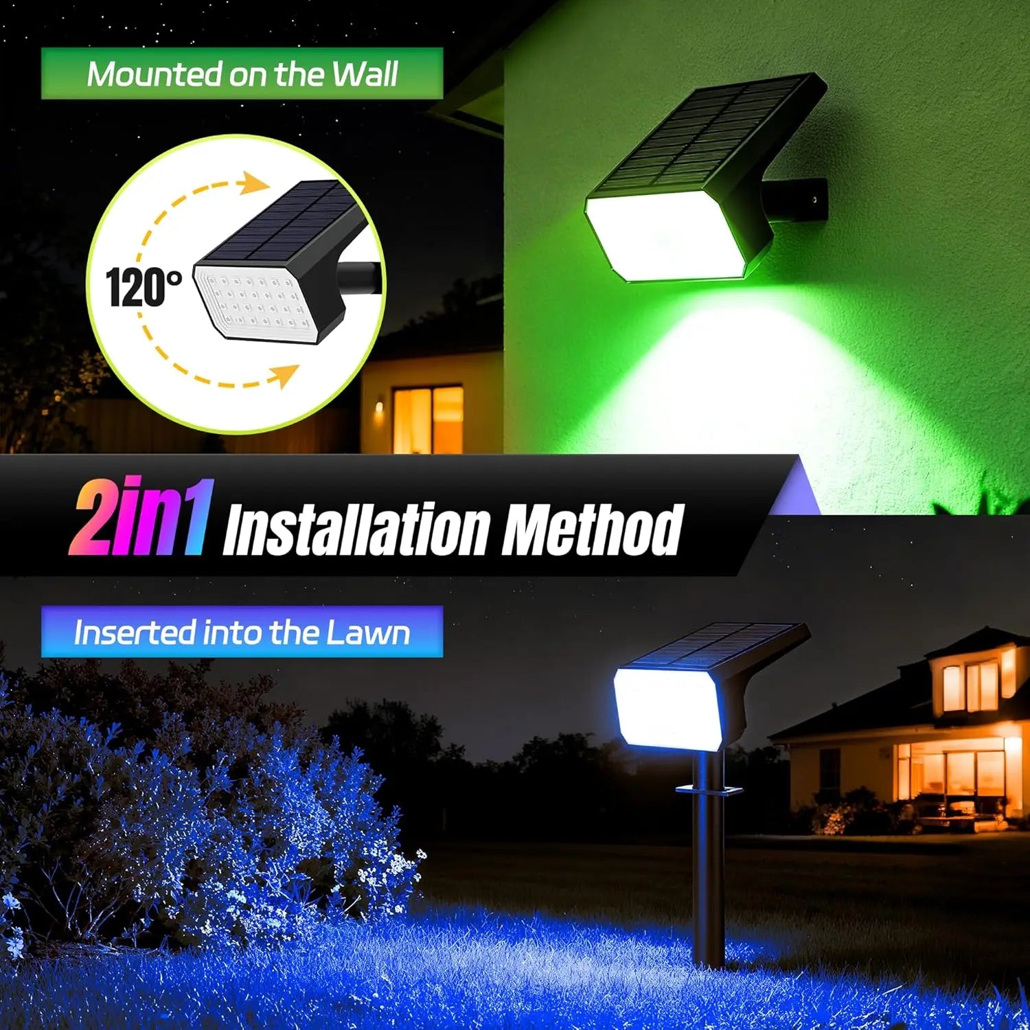10-Pack Solar Spot Lights, 28 LED Color Changing with 7 Modes, IP67 Waterproof for Outdoor Yard Garden