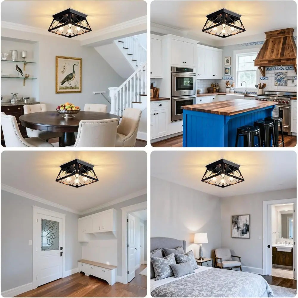 4-Lights Black Industrial Ceiling Fixture for Dining Room, Kitchen, Living Room, Hallway, Entry, Laundry - E26 Base (No Bulb)