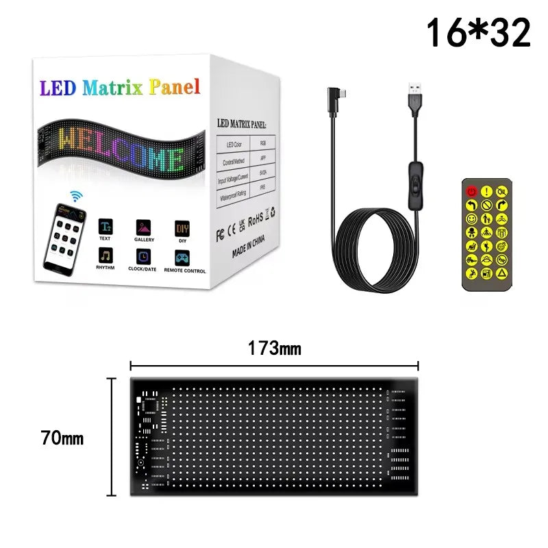Scrolling Advertising Bluetooth App 5V USB Control LED Car Sign Animation Programmable For Car Show LED Matrix Pixel Panel Light