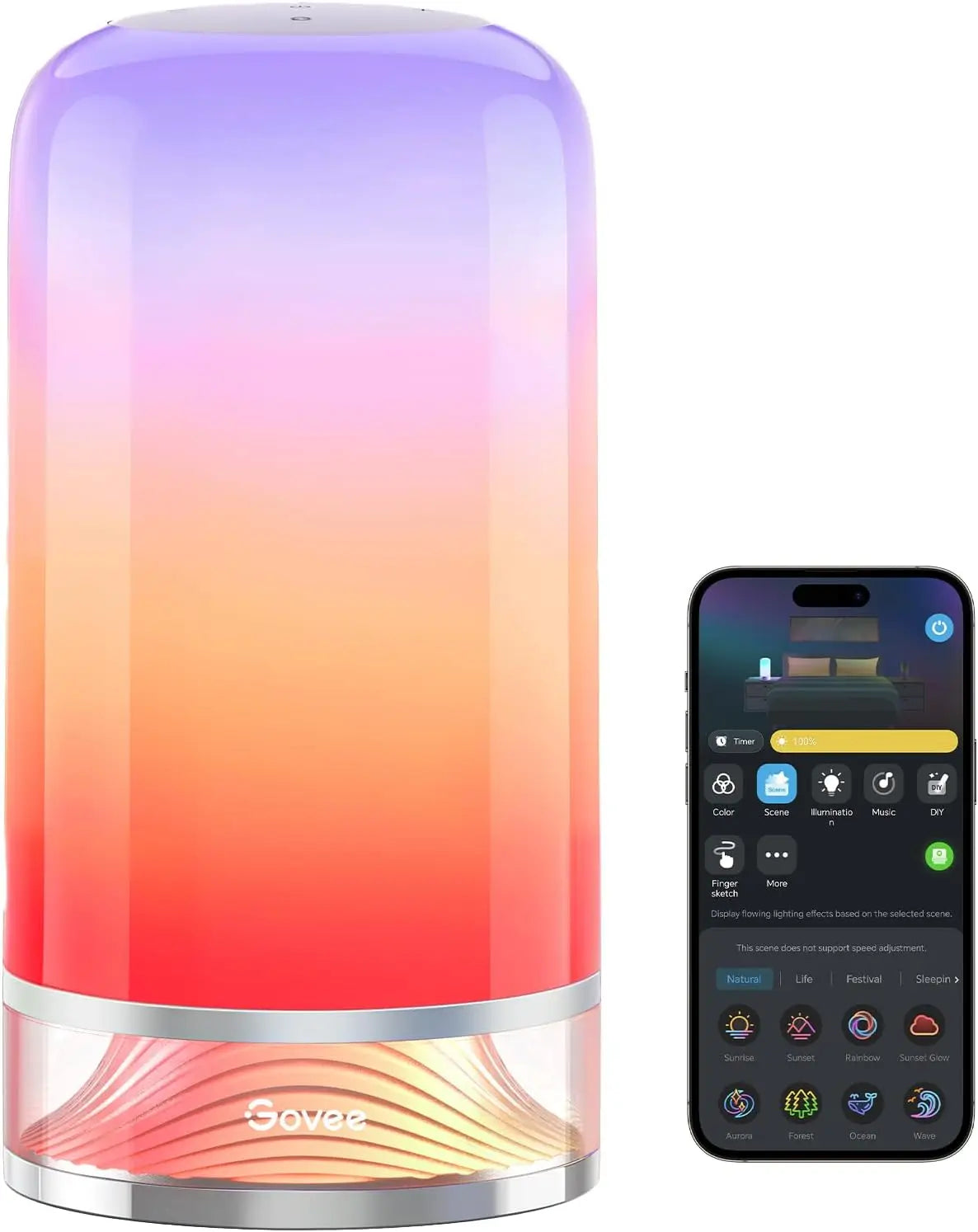 RGBIC Smart Table Lamp, Touch Bedside Desk Light with Alexa & Matter, 64 Scene Modes for Bedroom Living Room Night Light