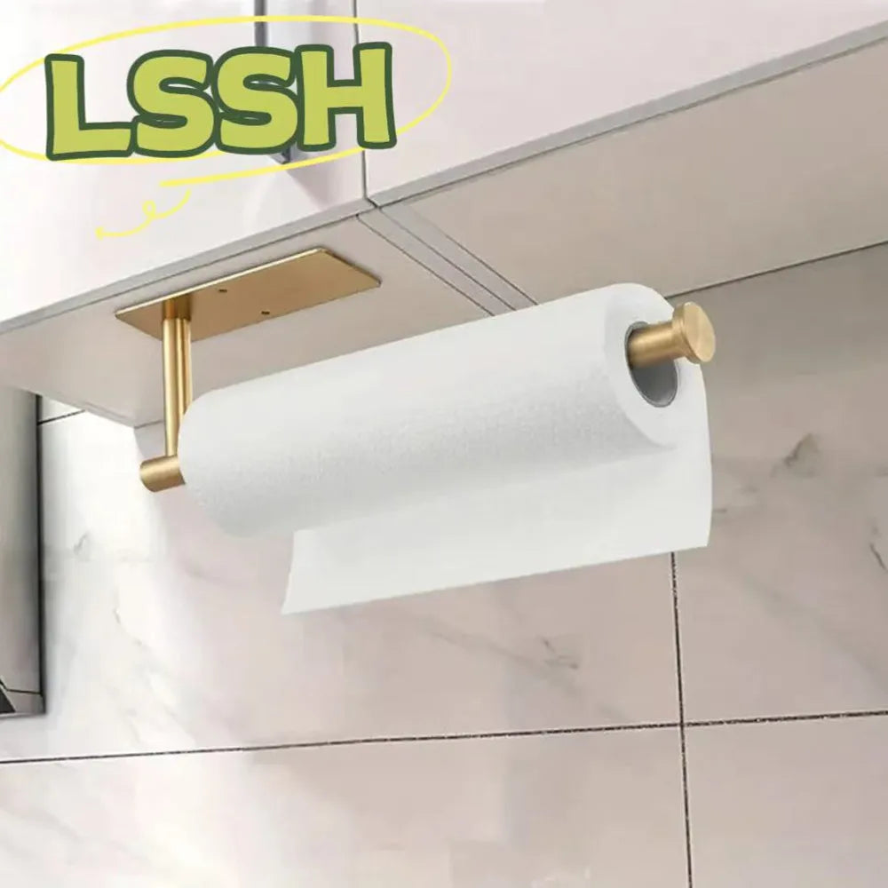 1PC Paper Towel Holder Under Cabinet Wall Mount Stainless Steel Kitchen Paper Towel Black Rack Self Adhesive No Drill Bathroom