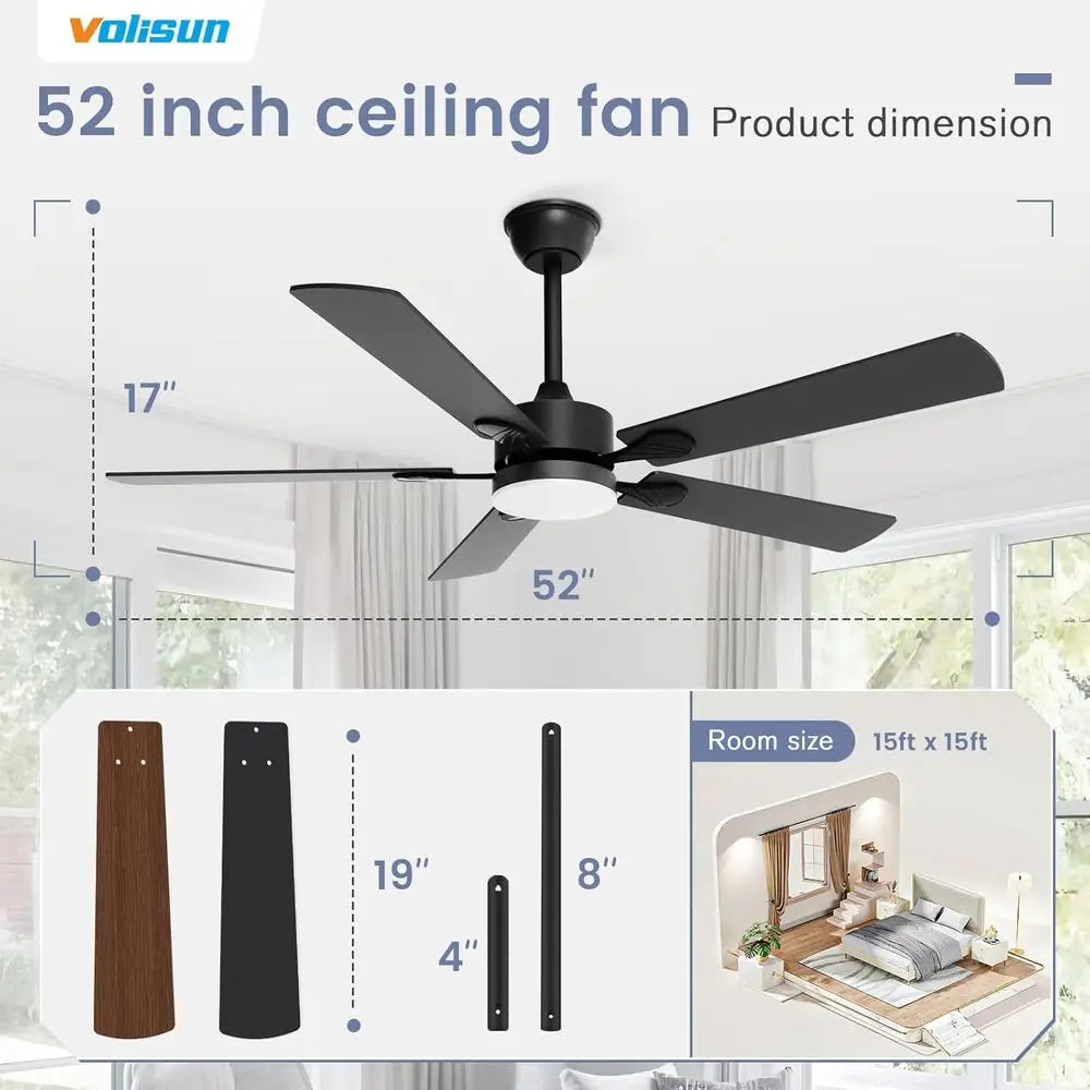 52 Inch Lush Mount Ceiling Fan with Lights and Remote, Dimmable LED Fan Light, Low Profile Ceiling Fan for Bedroom, Indoor/Outdo