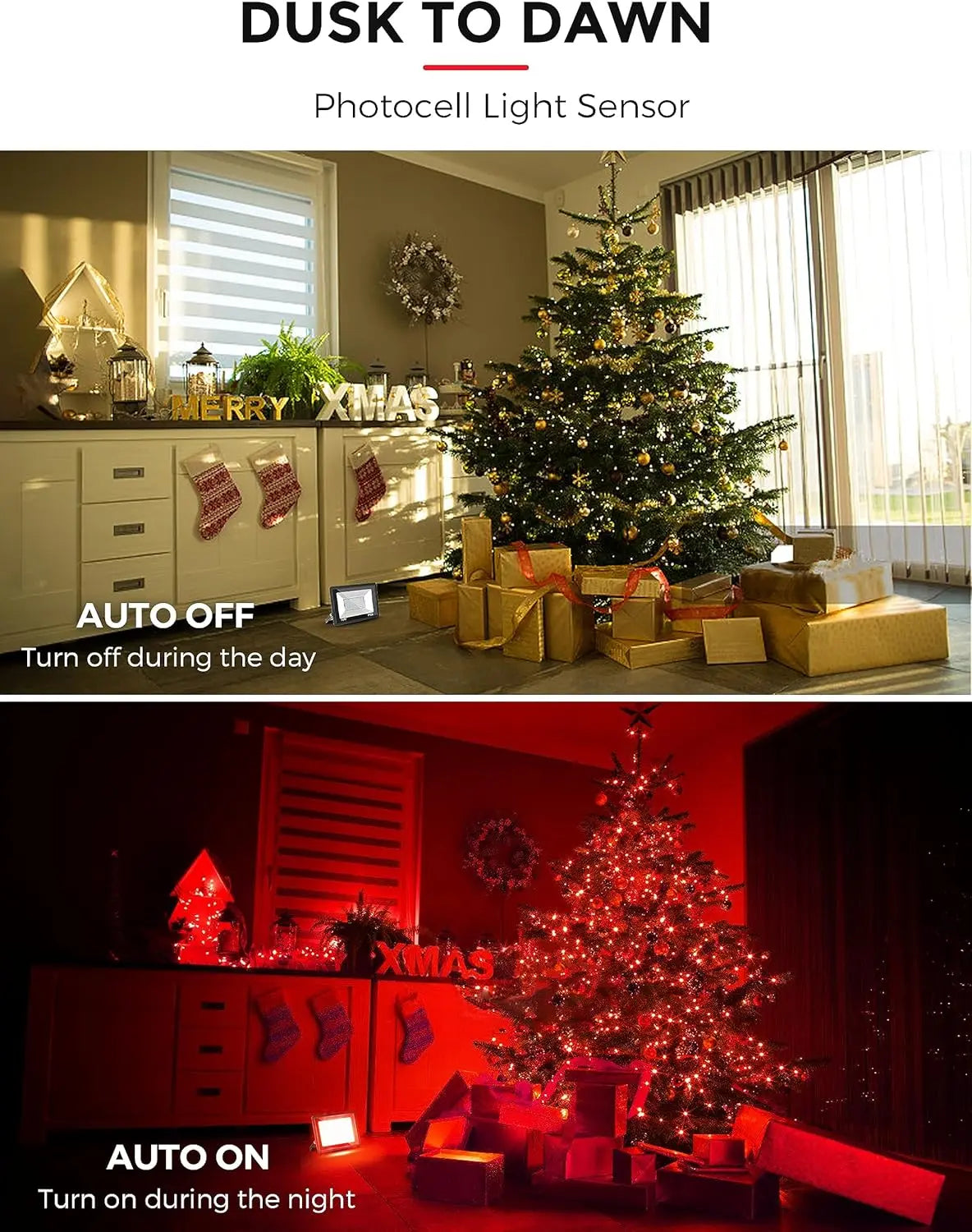 50W Red LED Flood Light with Dusk to Dawn Sensor, IP66 Waterproof for Outdoor Christmas Decor, UL Listed, 2 Pack