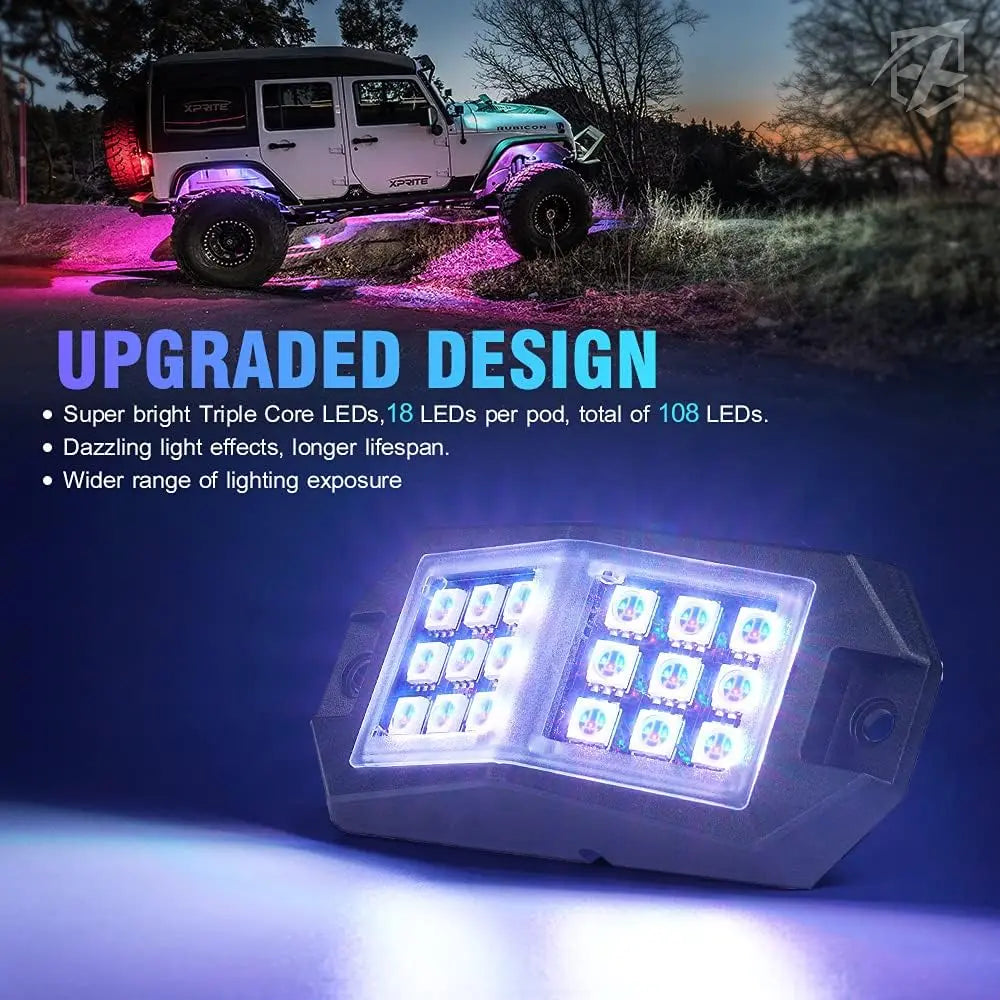 10-Pod RGB LED Rock Lights Kit with Bluetooth, Wireless Remote for Off-Road Vehicles