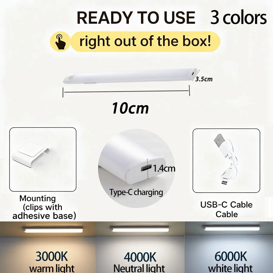 Cabinet Lights Wireless Motion Sensor LED Bar Light Rechargeable Magnetic for Kitchen Closet Night Light Indoor Lighting