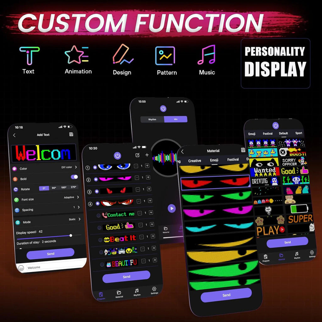 LED Flexible Screen Scrolling Advertising LED Signage USB 5V Bluetooth App Control Programmable Text Pattern Clock LED Car sign