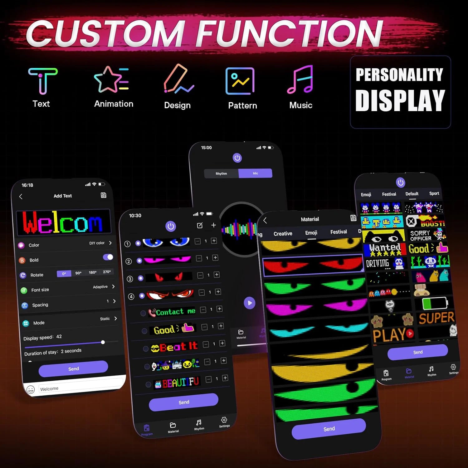 LED Flexible Screen Scrolling Advertising LED Signage USB 5V Bluetooth App Control Programmable Text Pattern Clock LED Car sign