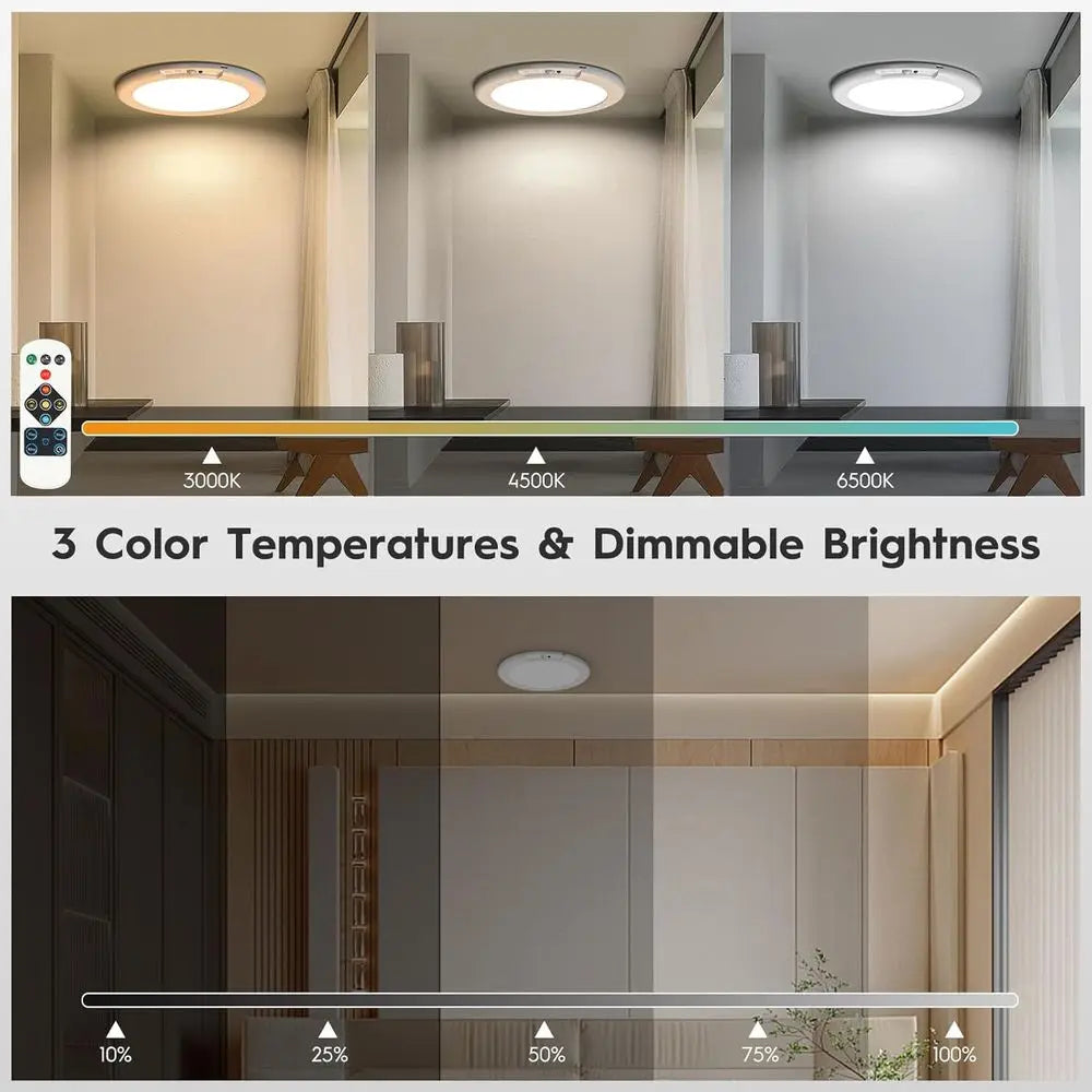 2 Pack Rechargeable Motion Sensor Ceiling Lights, Battery Operated Closet Lights with Remote, 500LM 3000K/4500K/6500K, 0.55 Ultr