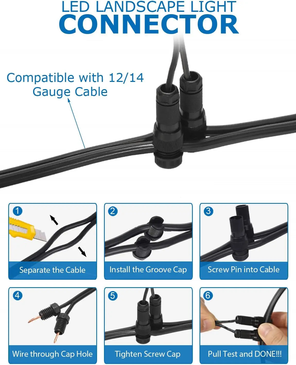 12W Low Voltage LED Landscape Lights with Connectors, Outdoor 12V Warm White Waterproof Garden Pathway Spotlights (10 Pack)
