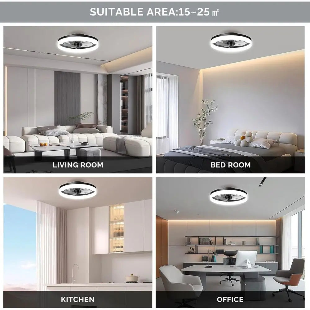19.7 inch Low Profile Ceiling Fan with Lights and Remote, Dimmable Ceiling Fan for Bedroom, Dining Room and Kitchen (Black, 1 Pa