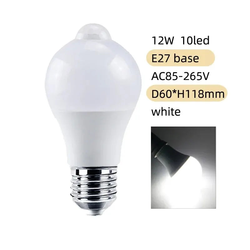 Microwave Radar Detection LED Light Bulb 220V E27 12W Radar Motion Induction Lamp Built-in Radar/Light Sensors For Home Stairs