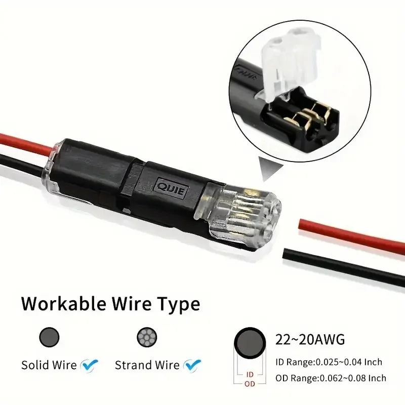 10/20/30/40/50Pcs Pluggable LED Wire Connectors, 2 Pin 2 Way Universal Compact Wire Terminals, No Wire-Stripping Required